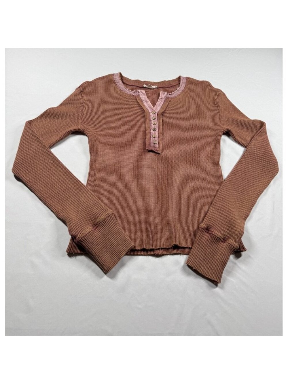 Oli + Hali XL Rust Waffle Knit Thermal Henley Long Sleeve Boho Top